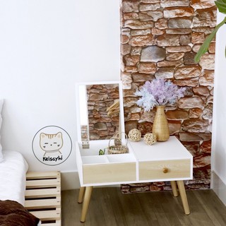 Bàn trang điểm ngồi bệt màu trắng phối gỗ | Nội thất kiểu Hàn