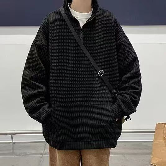 Áo Sơ Mi polo Thời Trang Hàn Quốc Năng Động Cho Nam American Retro Waffle Men Sweater Turtleneck Half-Zip Solid Color Couple Áo len