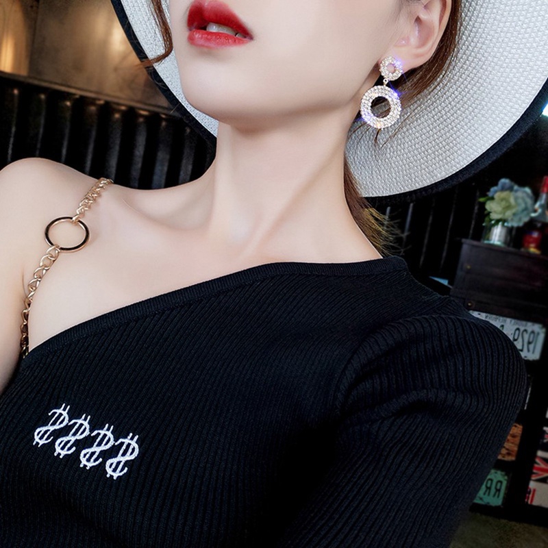 Khuyên tai tròn đính đá giả thời trang sang trọng cho nữ