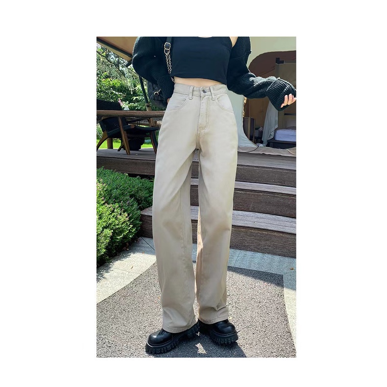 Quần jean lưng cao ống suông rộng thời trang retro dễ phối đồ