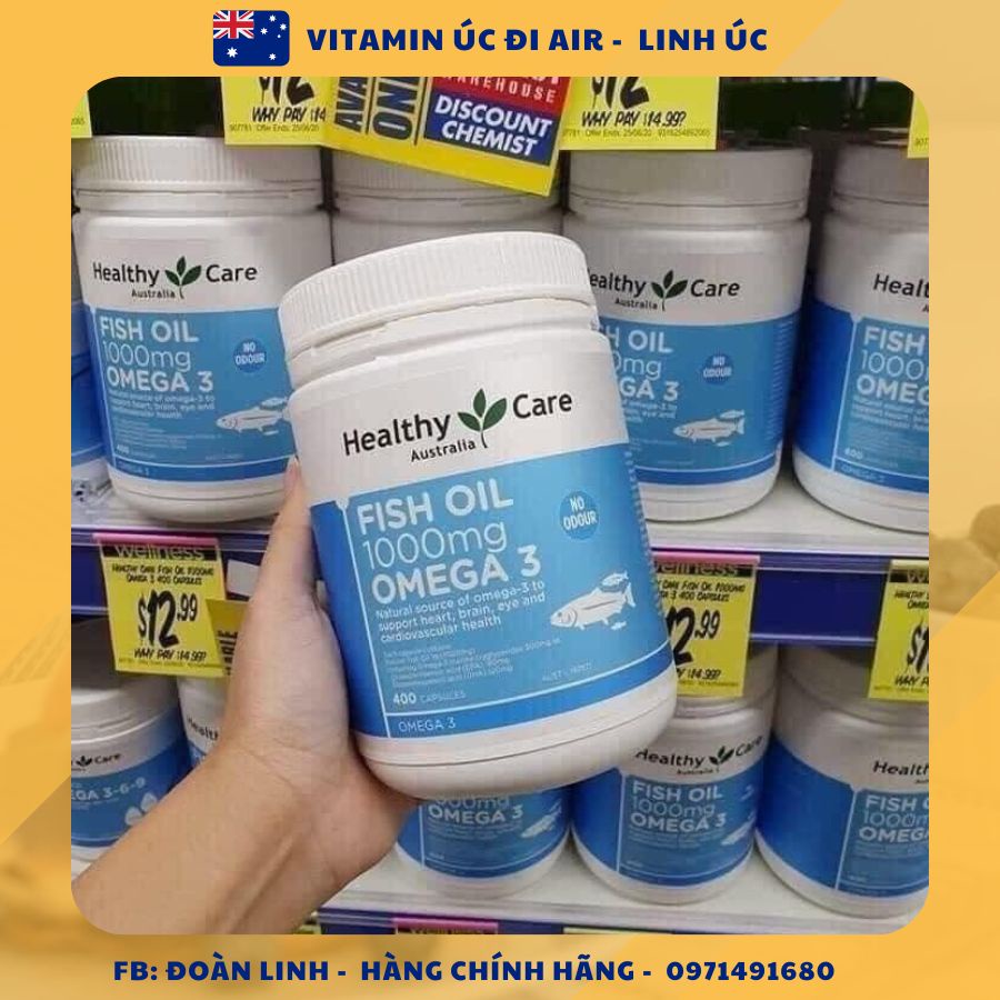 Dầu cá tự nhiên Healthy Care Fish Oil 1000mg Omega 3, 400 viên, Date xa
