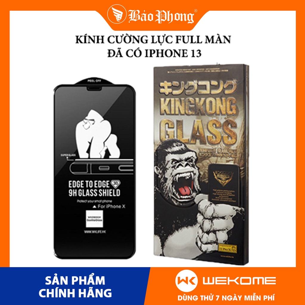 [ ĐÃ CÓ IP13 ] Kính cường lực Kingkong iP hộp sắt WK Khỉ không hộp trần dán full cho IP 6 Plus 7 8 X XS Max 11 12 Pro