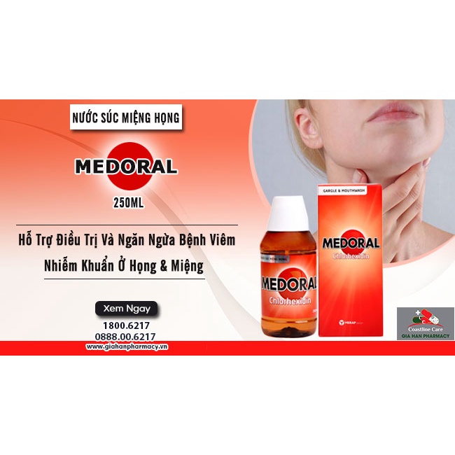 MEDORAL [Chai 250ml] Nước Súc Miệng Họng Hỗ Trợ Ngăn Ngừa Nhiễm Khuẩn, Ức Chế Sự Hình Thành Mảng Bám Trên Răng