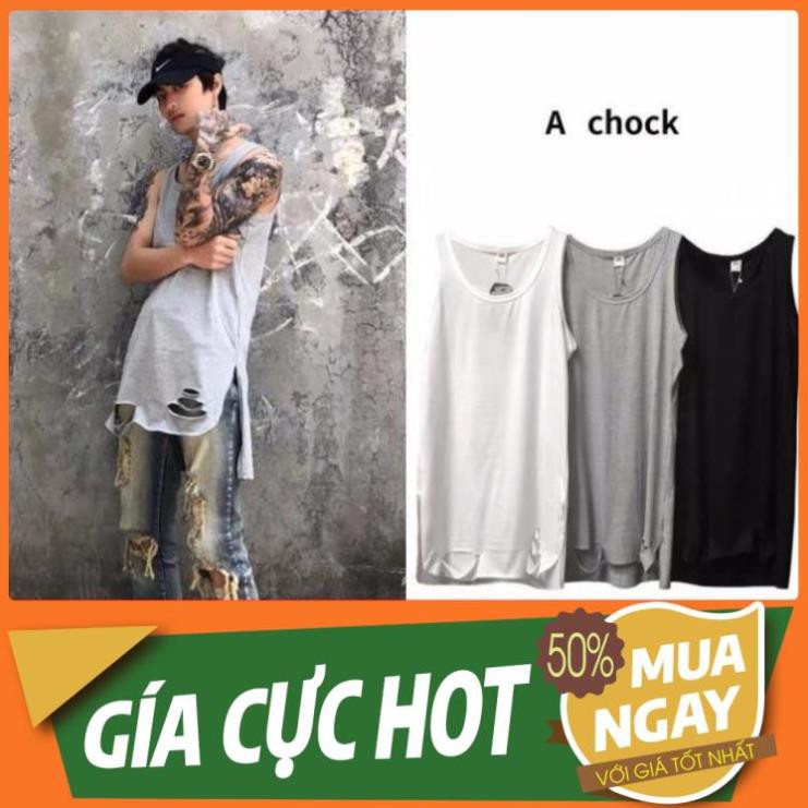 SIÊU BÈO SIÊU RẺ RẺ MẠT áo ba lỗ nam form dài rộng rách và trơn nam xẻ tà vạt bầu thấp cao sole