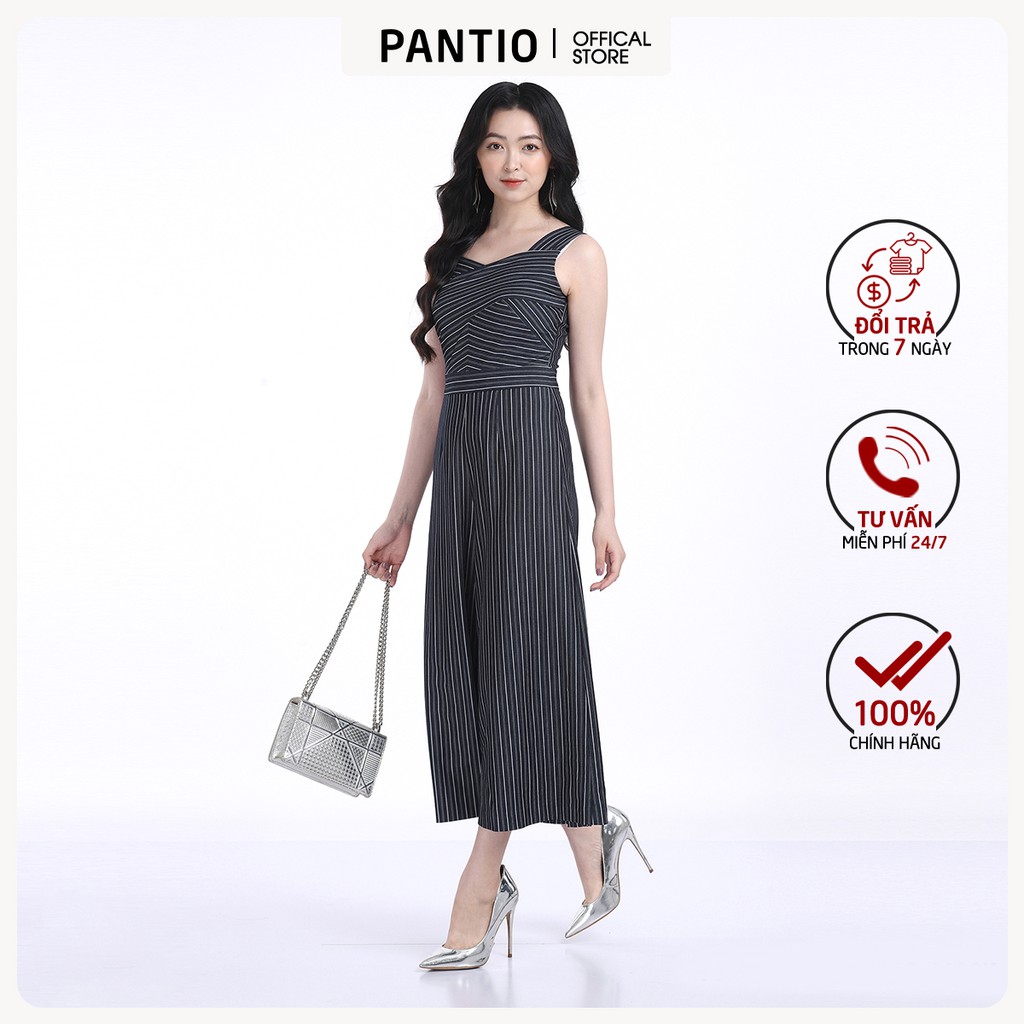 Jumpsuit chất liệu thô kẻ dáng suông không tay FJS3082 - PANTIO