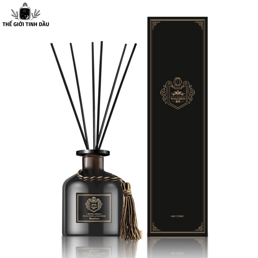Chai Lớn 120ML Tinh Dầu Thơm Phòng WIACHNN Que Gỗ Tự Khuếch Tán Mùi Hương Lọ Màu Đen Cao Cấp Sang Trọng