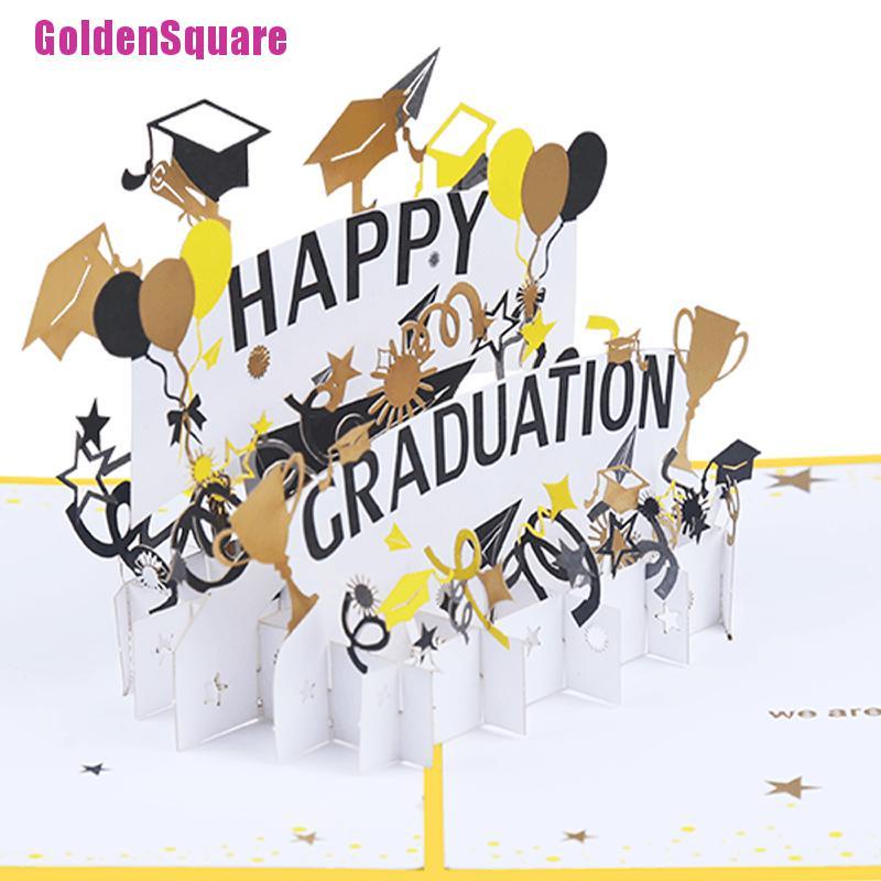 [Golden] 3D Pop Up Greeting Card Graduation Season 3D Blessing Card Happy Graduation 3D