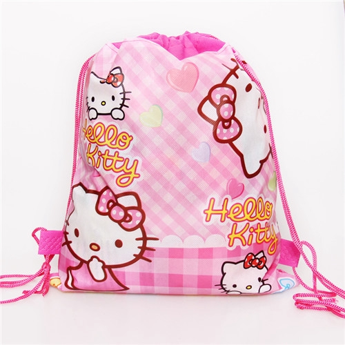 Balo đi học có dây rút bằng vải không dệt cao cấp in hoạt hình Hello Kitty/Mario/công chúa dễ thương