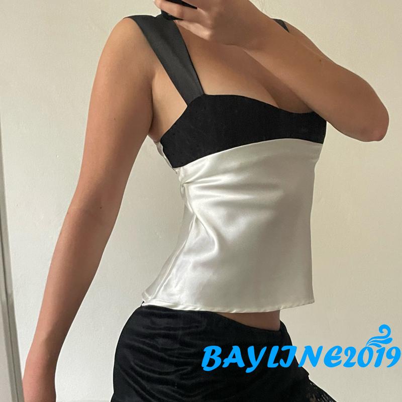 Áo Tank Top Cổ Thấp Cắt Thấp Màu Sắc Thời Trang Mùa Hè Xinh Xắn Cho Nữ
