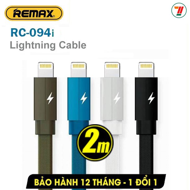 [Mã 2404EL10K giảm 10K đơn 20K] Sạc Lightning Remax cho iPhone, iPad dài 2m Đen/ Trắng / RC-094i