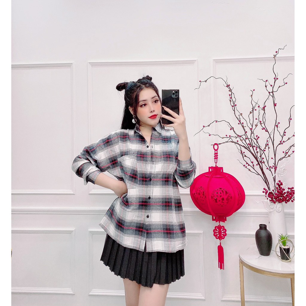 [HCM] Áo sơ mi nữ, sơ mi nữ from rộng tay dài sọc caro kiểu dáng năng động trẻ trung nhiều màu [SKUA-07]