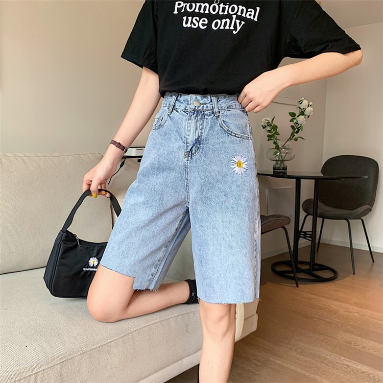[Size S] Quần lửng jean nữ lưng cao xanh nhạt Ulzzang Quảng Châu QLJ64