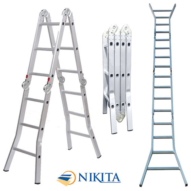 Thang nhôm gấp 4 đoạn 3 bậc Nikita [chữ I: 3,7m; chữ A: 1.8m] TGA37.