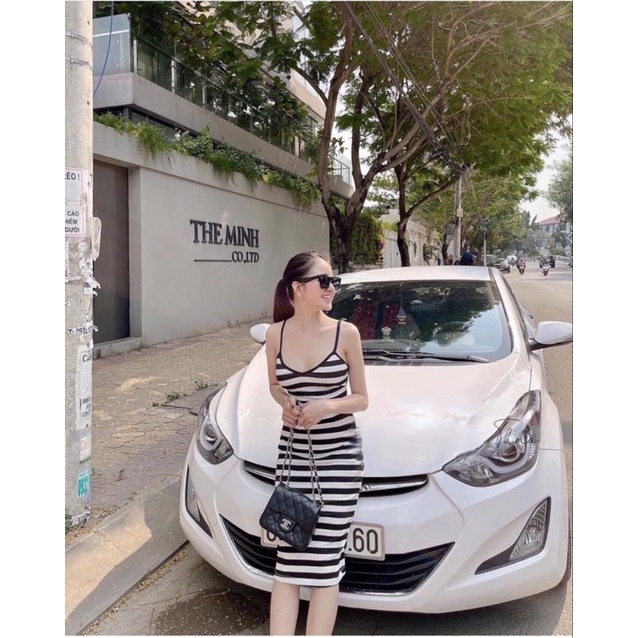 Đầm Body Nữ Kẻ Ngang B01,Đầm Body Chất Co Giãn Thoải Mái