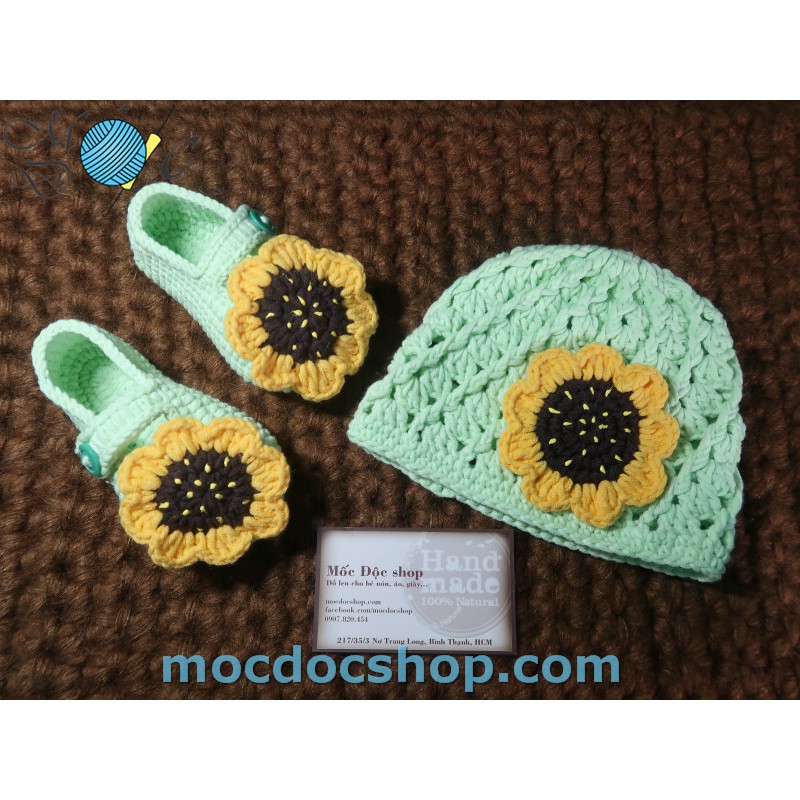 Nón len handmade cho bé gái - 0-12 tháng