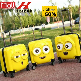 hàng nhập quảng châu- VALI  kéo trẻ em MINION VUÔNG SIZE 18 - Kèm 3 SẮC THÁI CẢM XÚC (có bán sỉ)