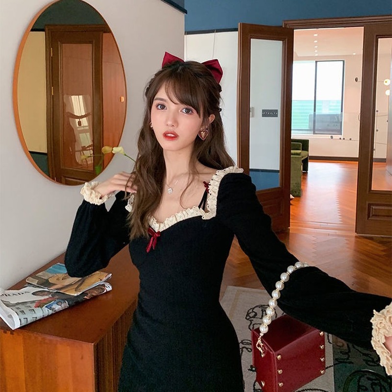 Đầm Ren Tay Dài Dáng Ôm Thời Trang Phương Tây Kiểu Hàn Quốc Cho Nữ đầm bầu váy nữ váy bé gái váy dài chân váy dài váy nữ chân váy dài