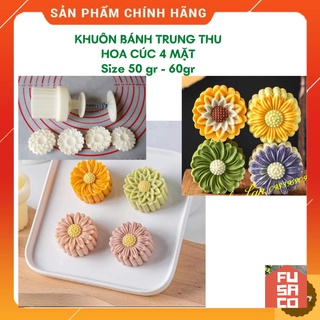 Bộ khuôn trung thu lò xo 3d mẫu hoa cúc họa mi 4 mặt
