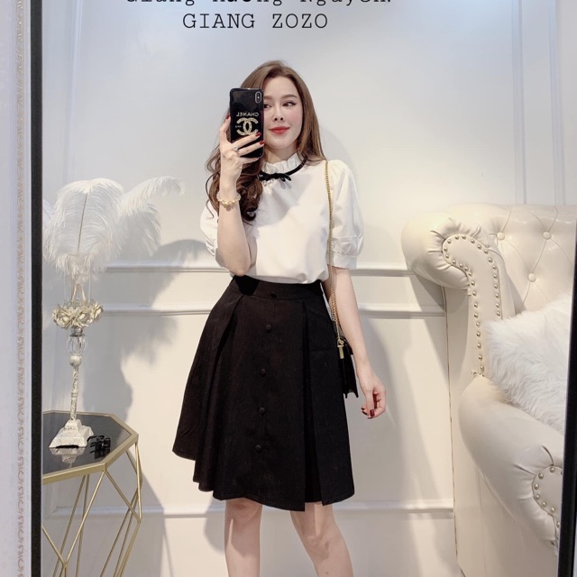 ÁO SƠ MI LỤA NƠ VIỀN ĐEN HOT HITTTTT