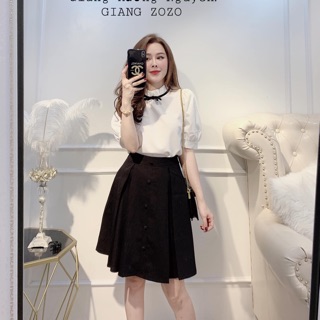 Áo sơ mi lụa nơ viền đen hot hittttt