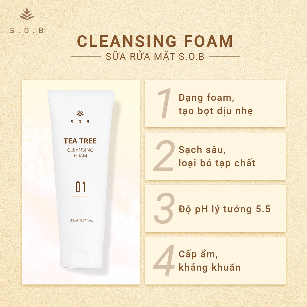 Sữa rửa mặt sạch sâu giảm mụn S.O.B Tea Tree Cleansing Foam 150ml