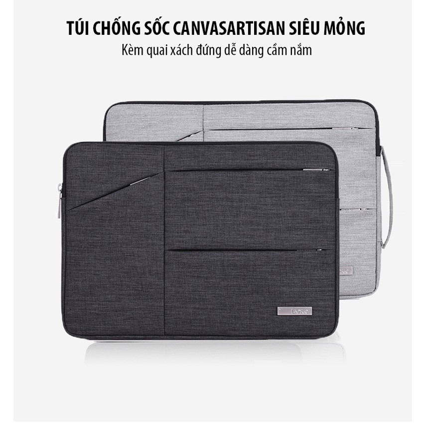 Túi chống sốc Laptop, Macbook Canvasartisan siêu mỏng kèm quai xách đứng mới lạ