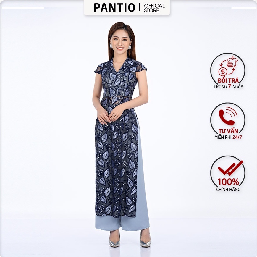 Áo dài chất liệu ren mảnh họa tiết lá cây trẻ trung dáng ôm  BDA10072- PANTIO