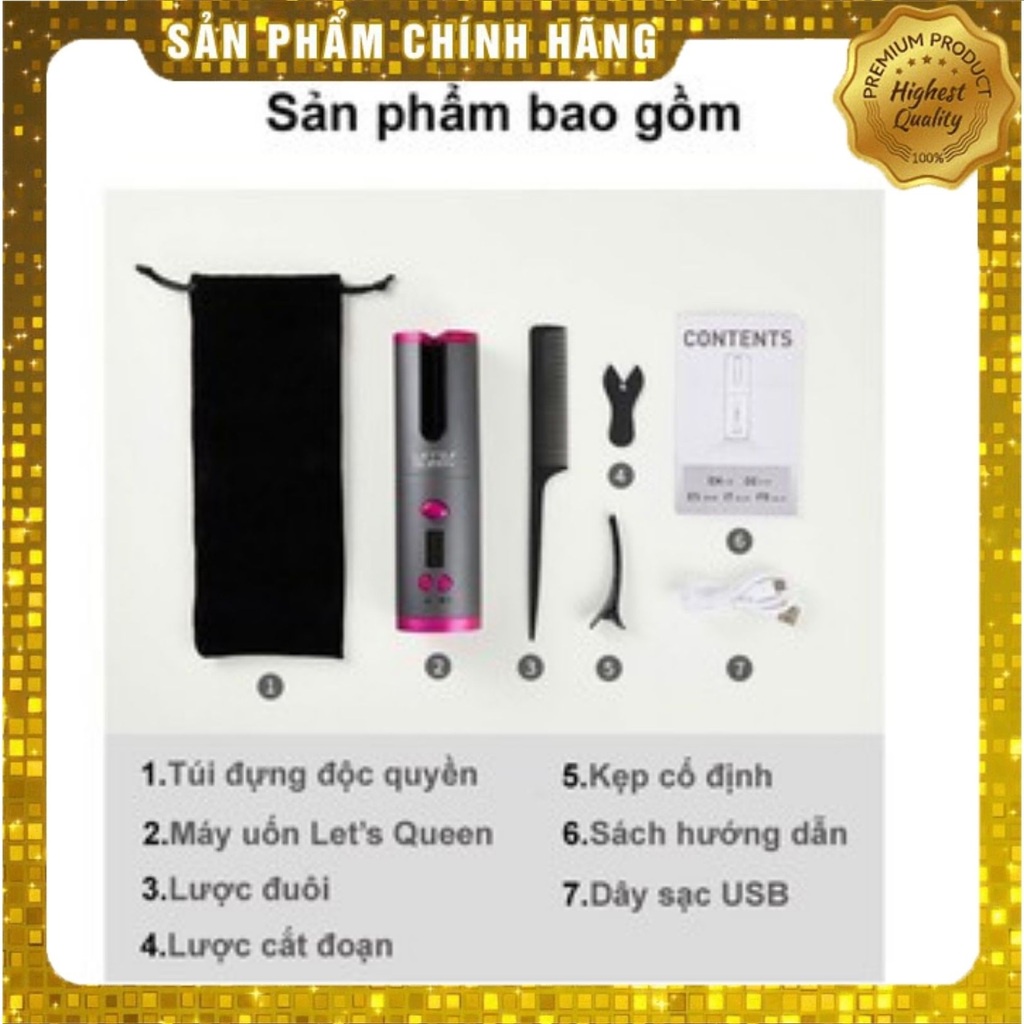 Máy uốn tóc tự động Let Queen mini không dây tự xoay cầm tay làm xoăn tự động thông minh