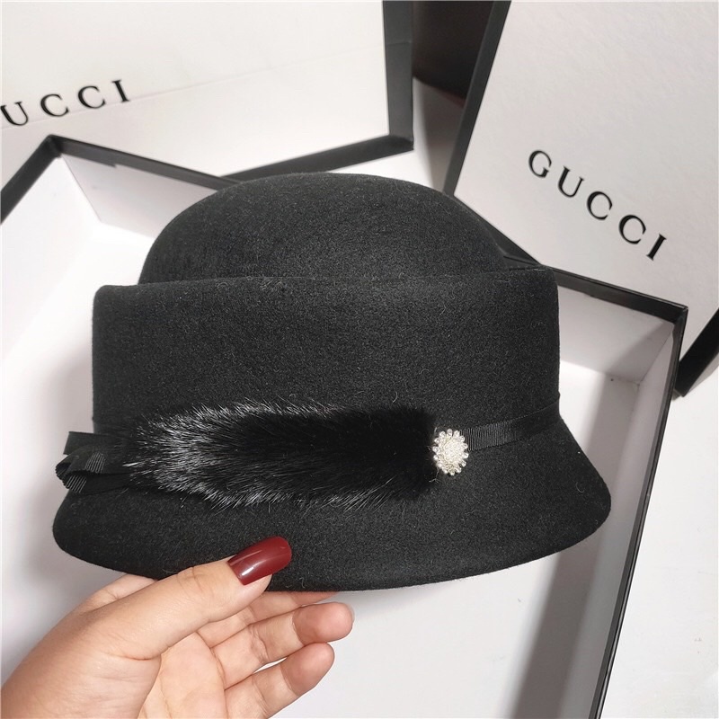 Mũ dạ đính đá lông vành nhỏ