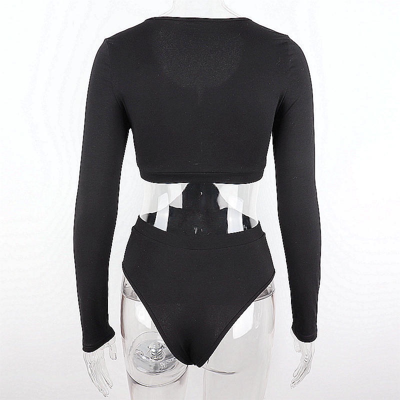 DUNEA Bodysuit tay dài hở lưng quyến rũ cho nữ