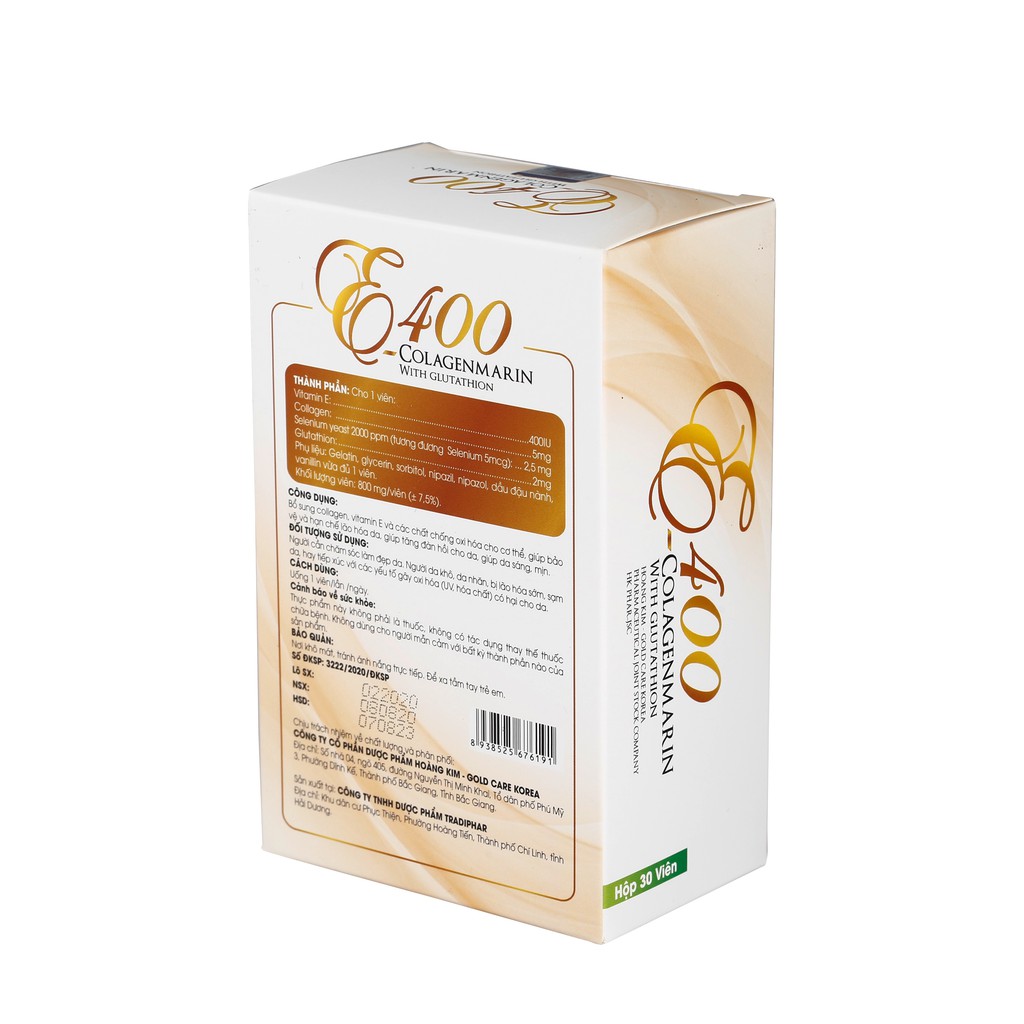 Hộp 30 Viên Uống E400 Hoàng Kim - Collagenmarin With Glutathion
