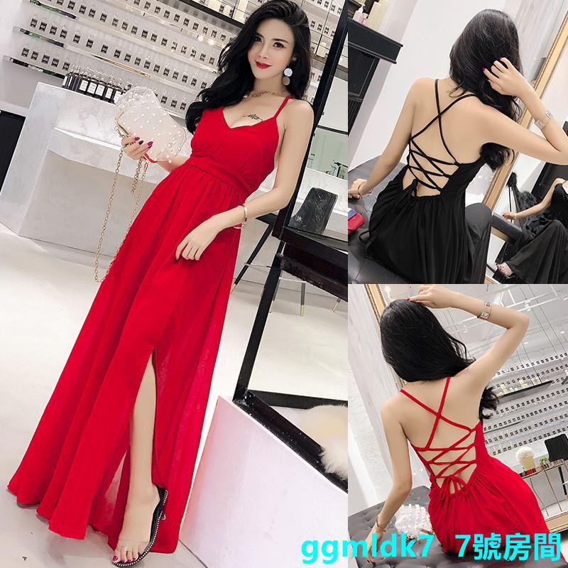 📣📣Vườn gió nghỉ mát✨Đầm hai dây xinh xắn dành cho nữ✨Đầm voan dài hở lưng xẻ tà thời trang 2020