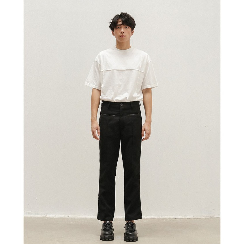 Quần kaki nam viền da - Skinny trousers with leather detail B-project