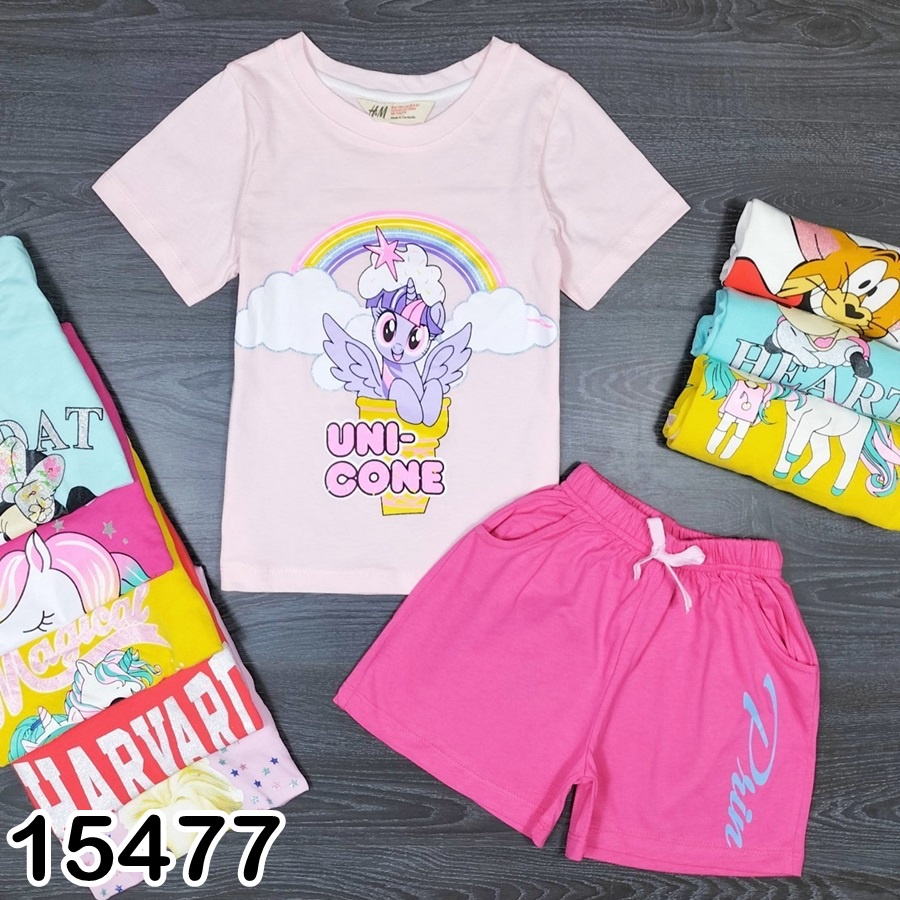 Bộ thun ngắn Bigbaby, hàng xuất dư h.m họa tiết đáng yêu cho bé gái 15-28kg