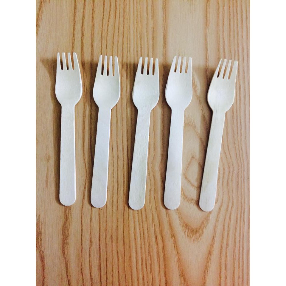 Dĩa Thìa Dao gỗ dài 16cm đóng gói 100 cái/túi