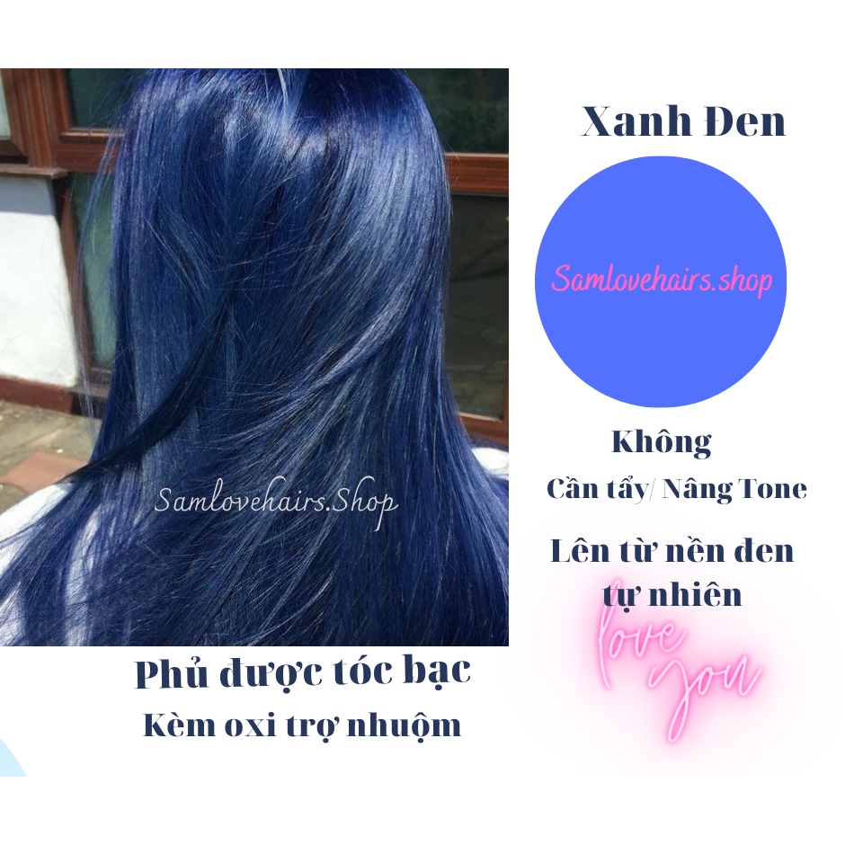 Thuốc nhuộm tóc MÀU XANH ĐEN phủ được MÀU TÓC BẠC, không khô sơ
