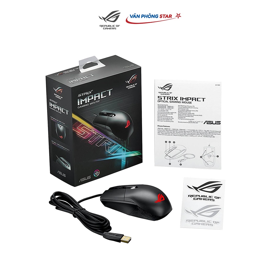 [Free ship] Chuột Asus ROG Strix Impact 5000DPI tại Vanphongstar. Chuột quang gaming MOBA với thiết kế thuận hai tay