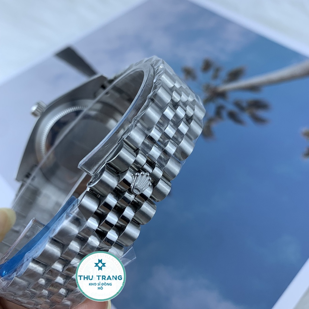 Đồng hồ Nam Rolex máy nhật, mẫu classic, mặt xanh viền trắng đính đá, dây kim loại, dòng cơ Automatic size 39mm-40mm | BigBuy360 - bigbuy360.vn