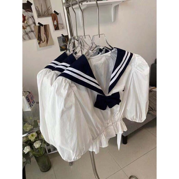 Áo croptop tay ngắn phối nơ dễ thương cho nữ phong cách Jennie Blackpink