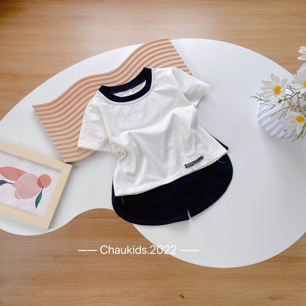 Bộ cộc tay kiểu dáng thể thao cho bé gái, Cặp bộ màu xám trắng xoắn eo cho bé gái