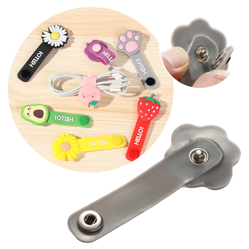 Phụ kiện quấn bảo vệ dây cáp dữ liệu/ tai nghe bằng silicon họa tiết hoạt hình dễ thương đa năng