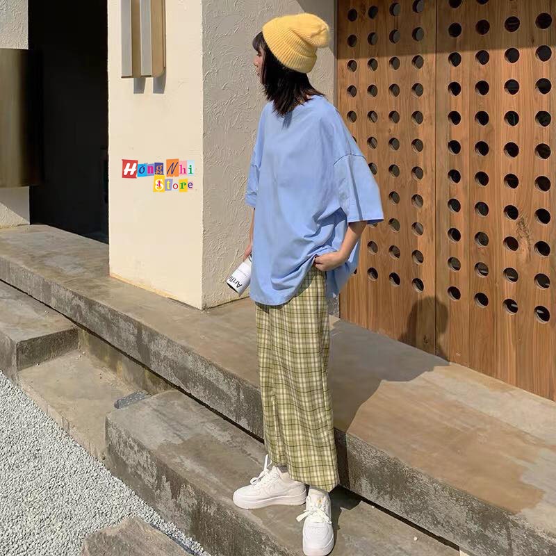 Quần Caro Dài Ống Rộng Lưng Cao Chun Thun Dáng Rộng Nam Nữ Unisex Culottes Ulzzang - MM