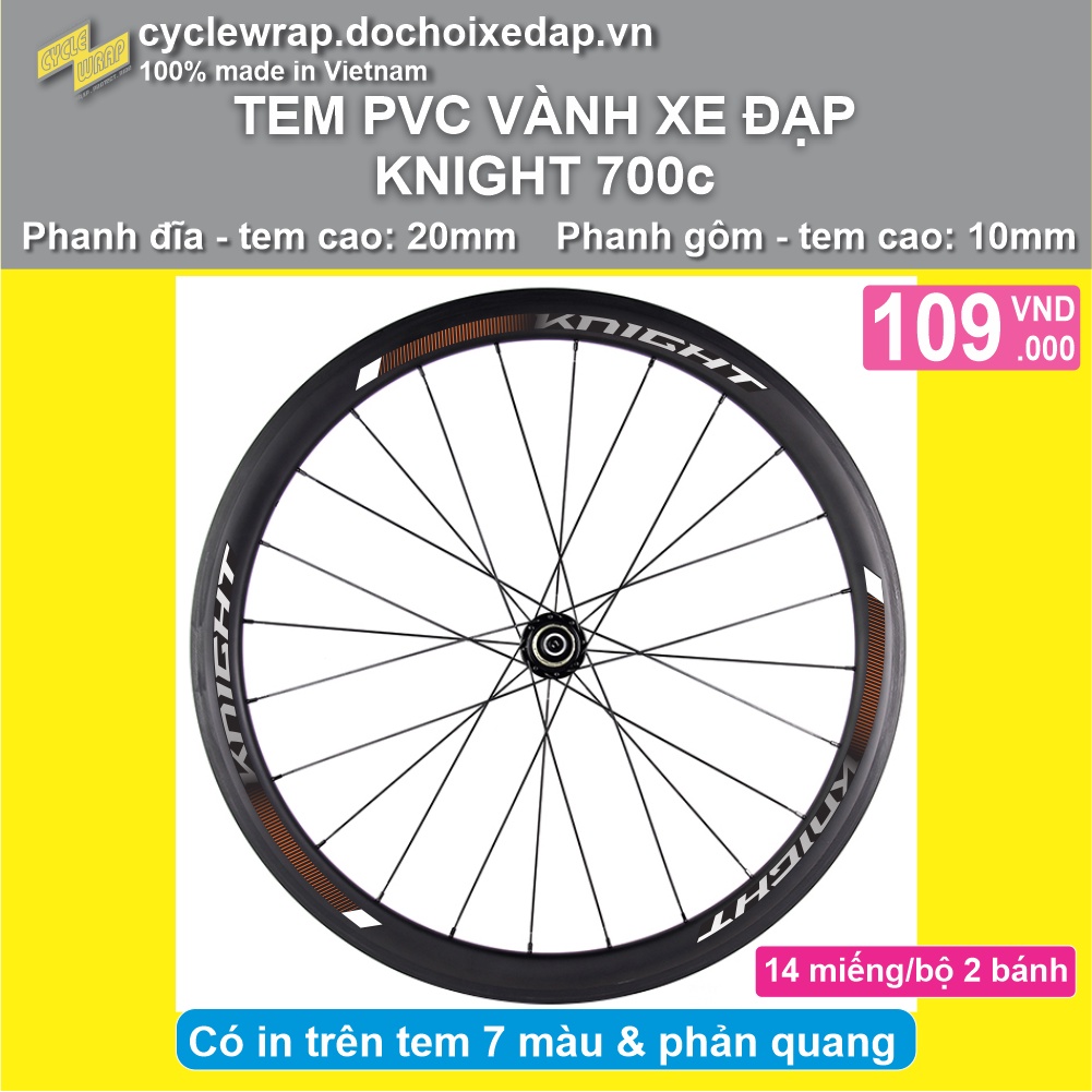 Tem decal dán vành bánh xe đạp đua đường trường KNIGHT 700c | Road Wheel Decal | CycleWrap