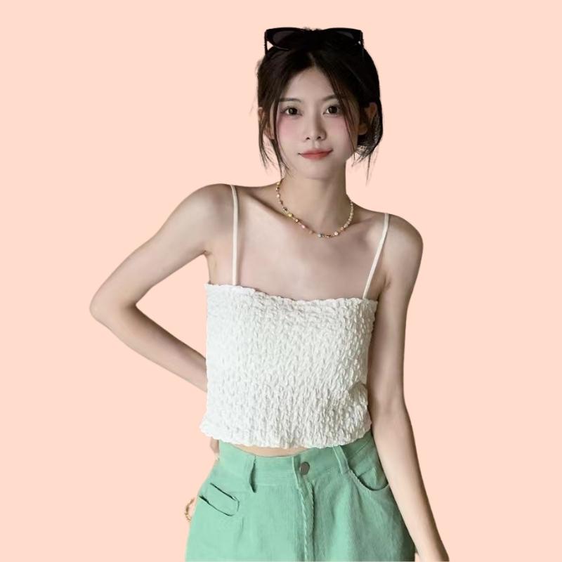 Áo Lót Nữ 2 Dây Nhún Có Mút Ngực SU Official, Áo 2 Dây Cotton Dáng Dài Mút Mỏng 32081