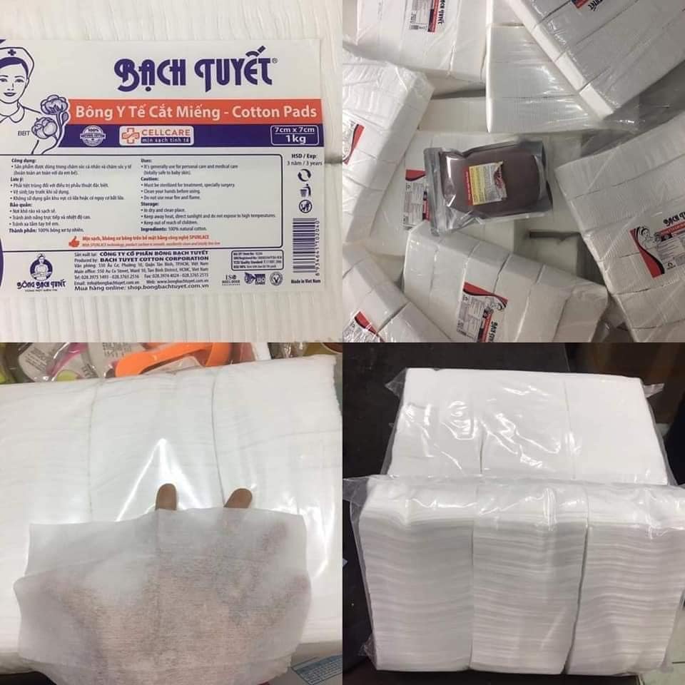 Bông gòn Bạch Tuyết cắt miếng  Gói 500gr vệ sinh cho bé