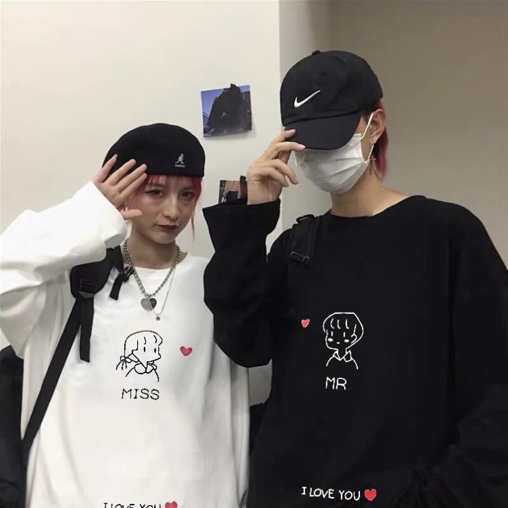 Ảnh thật - Áo thun tay dài form rộng couple thu đông phong cách Hàn Quốc ulzzang 'MISS - I LOVE YOU' - HANNAH SHOP Xịn