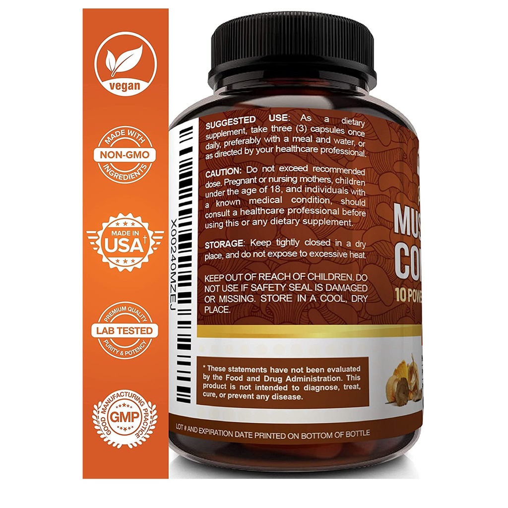 Nutriflair Premium Mushroom Complex 2600mg - Viên uống 10 loại nấm quý, Đông trùng hạ thảo, tăng cường miễn dịch 90 viên