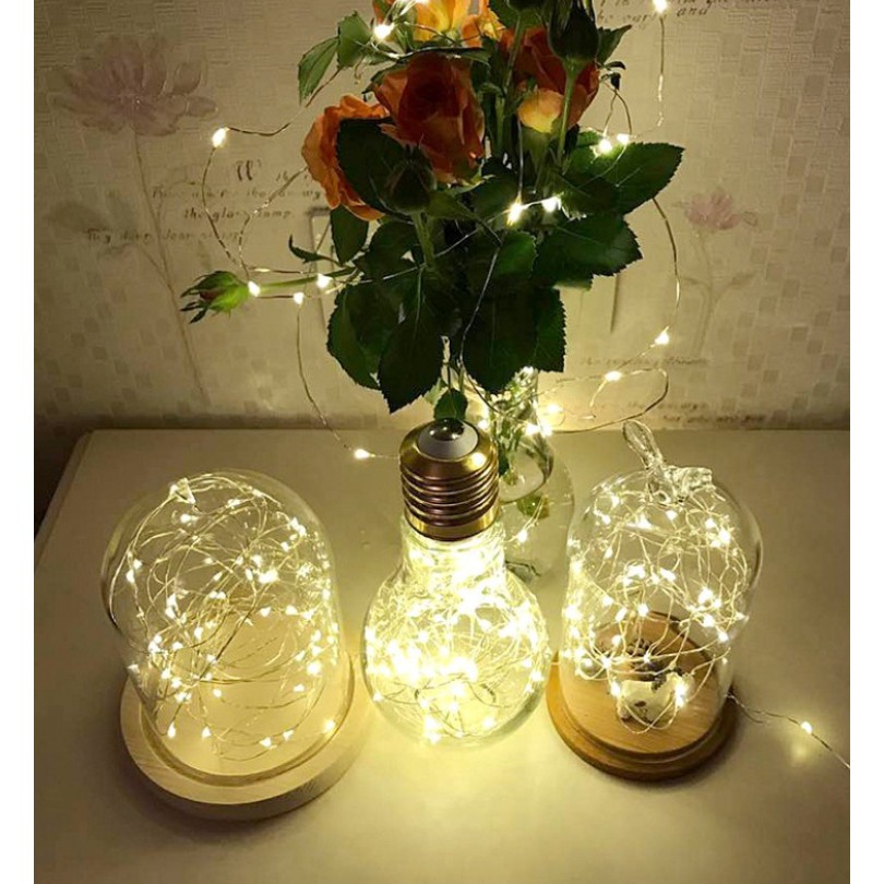 Đèn Led đom đóm Fairy light 1 mét 2 mét, 3 mét Vàng Nắng xài pin