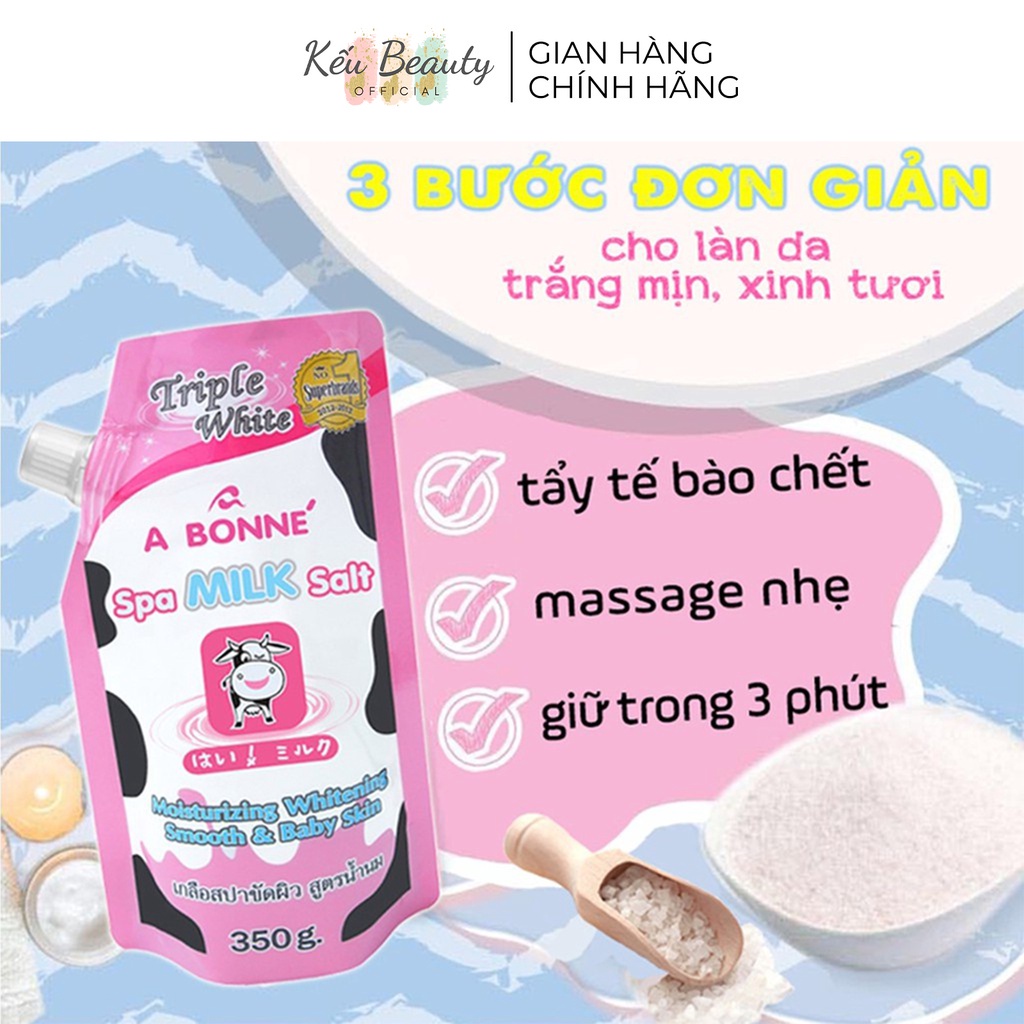 Muối tắm Sữa Bò, Sữa Chua, Vitamin C, tẩy da chết Spa A Bonne' (350G), Thái Lan, có vòi