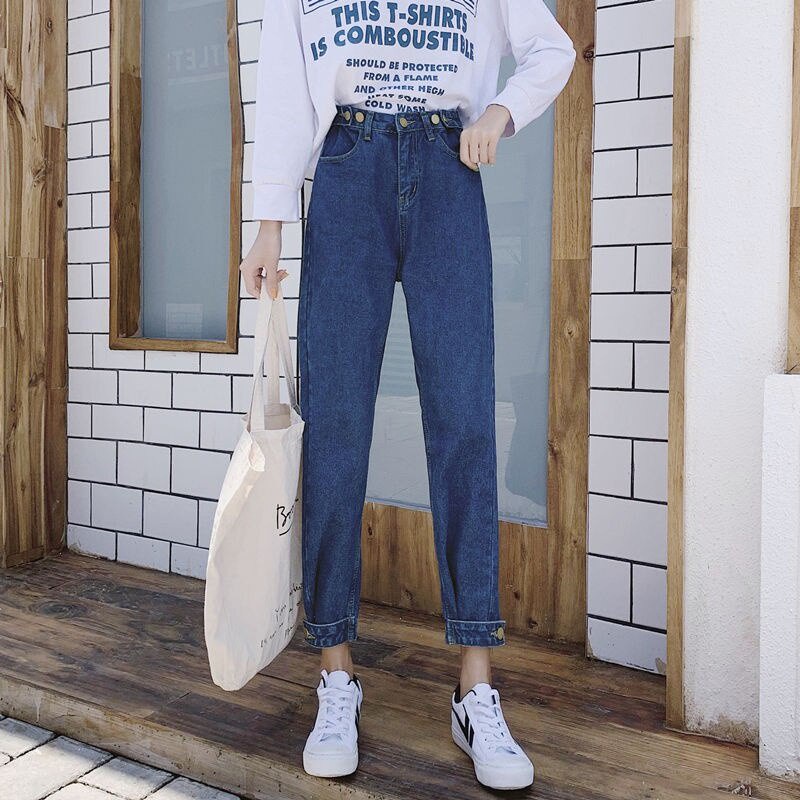 Pants Korean Version of the Jeans Simple Fashion Jeans High Waist Student Loose Slimming Ankle-Tied Harem Pants Cropped Pants